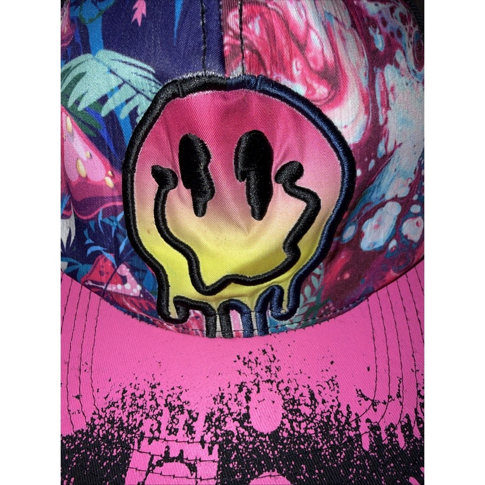 Top Level Hat Snapback PinkSmiley Face Trippy Drip Ooze Psychedelic Mushroom Men - Picture 2 of 8